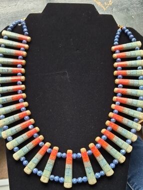 Multicolor Beaded Necklace with Blue and Coral Accents